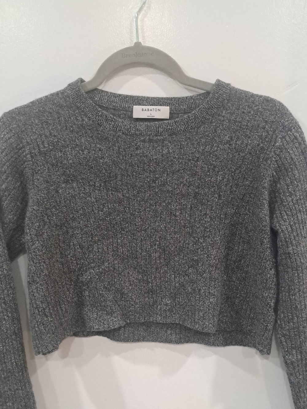 Babaton Charcoal Ribbed Crewneck Cropped Sweater